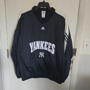 Vintage 90's Adidas Navy and White Yankees Pullover Windbreaker